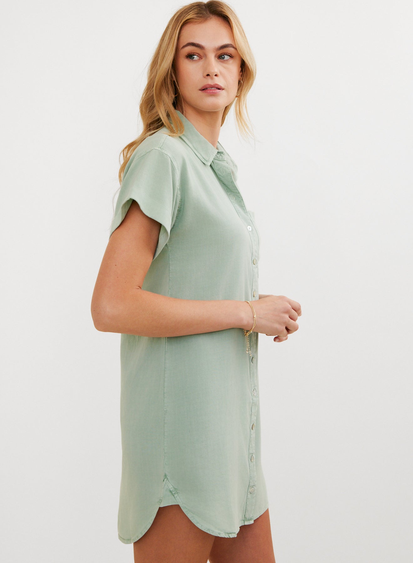 Roll Sleeve Pocket Shirt Dress
