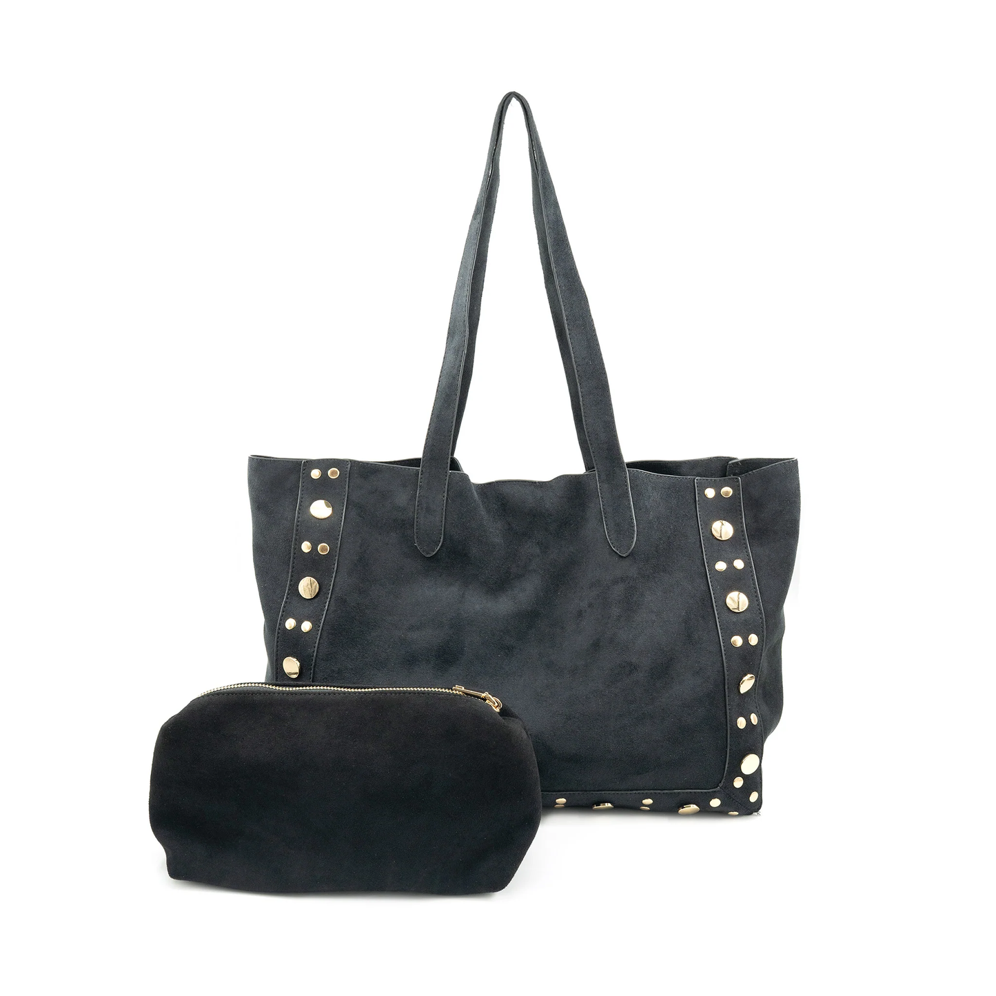 Large Suede Tote With Studs