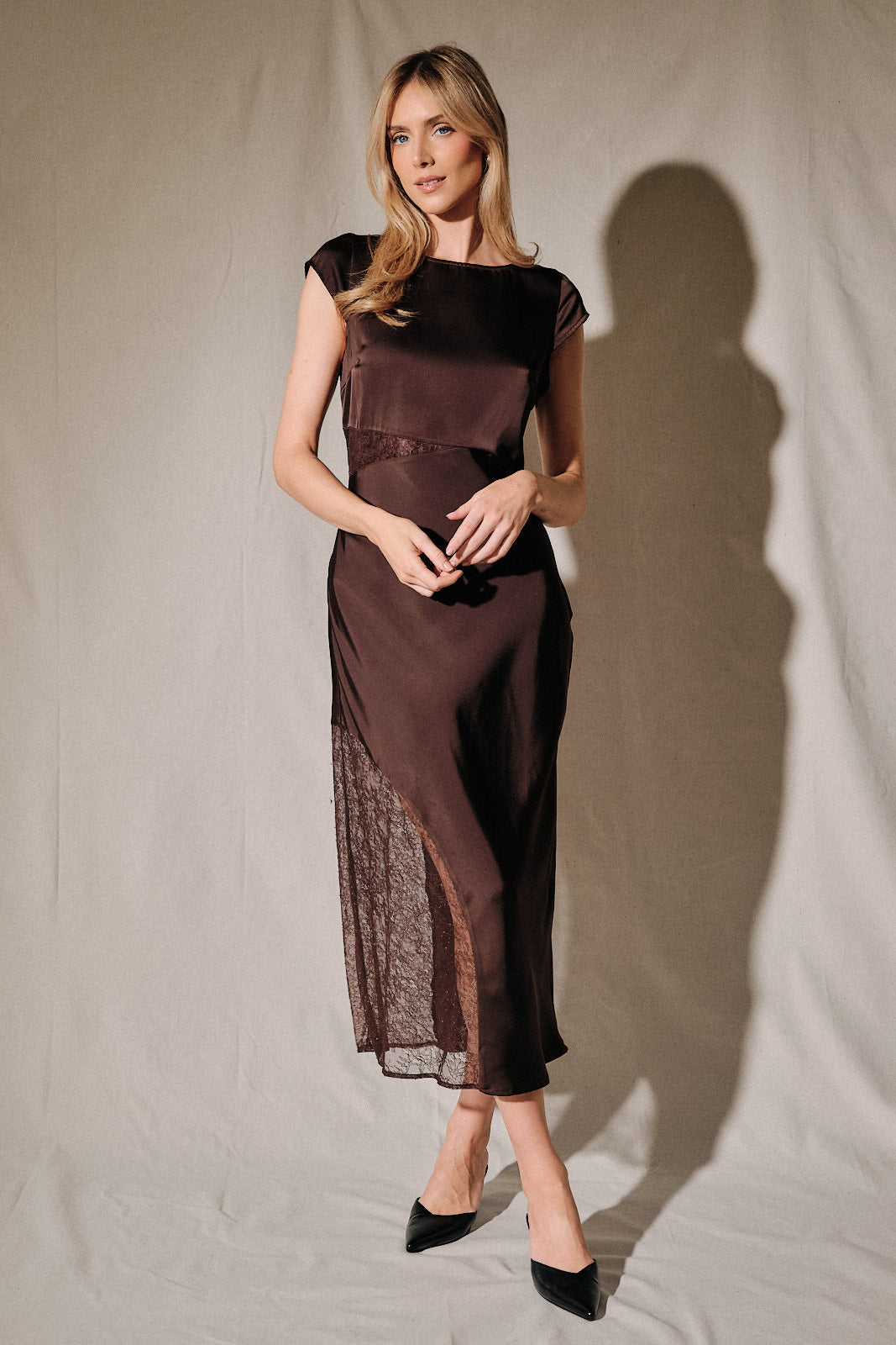 Boat Neck Lace Midi Dress