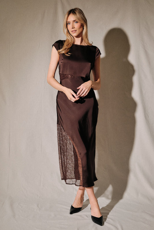 Boat Neck Lace Midi Dress