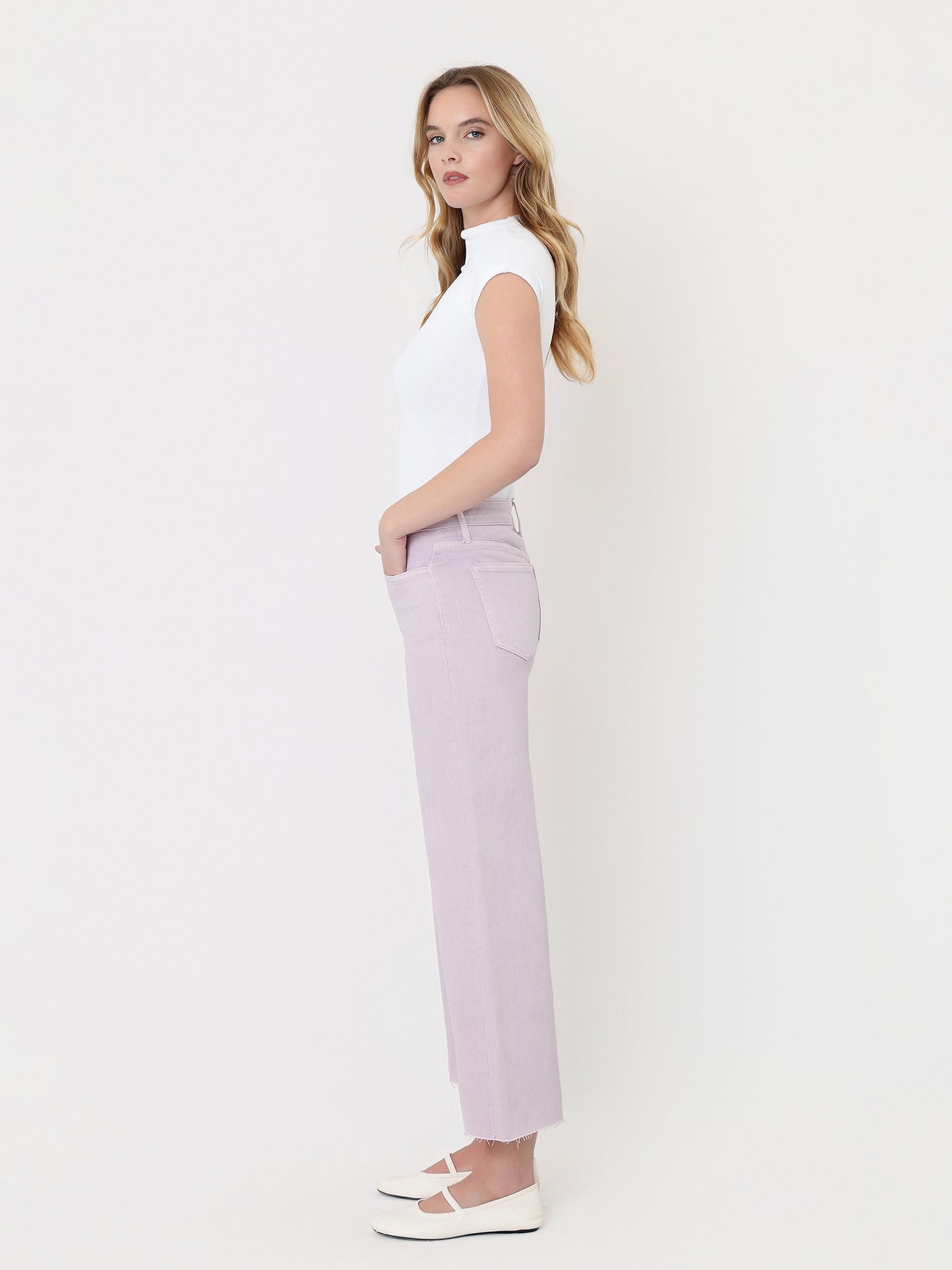 High Rise Color Crop Wide Leg Jeans