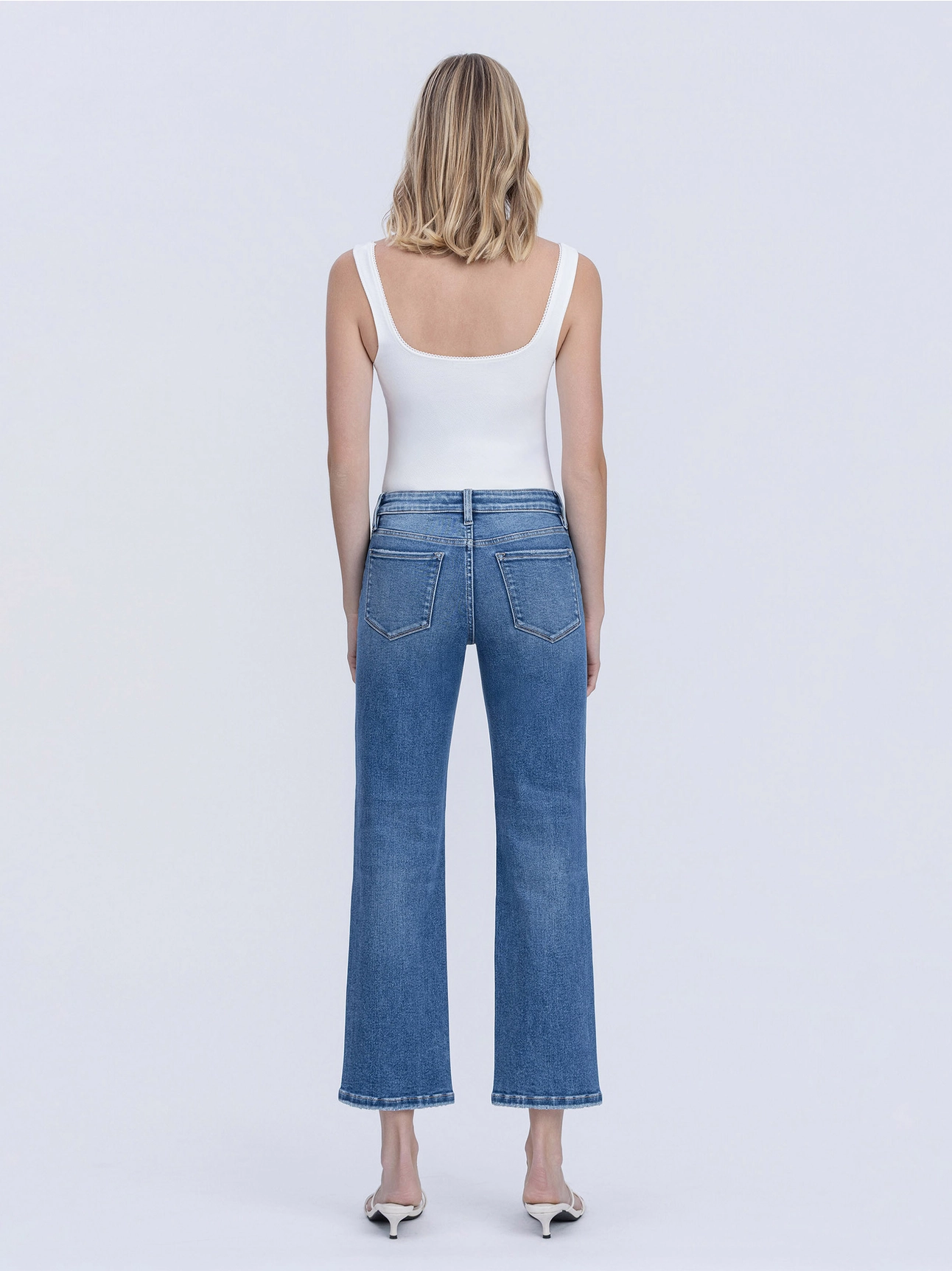 Mid Rise Medium Dark Wash Ankle Straight Jeans
