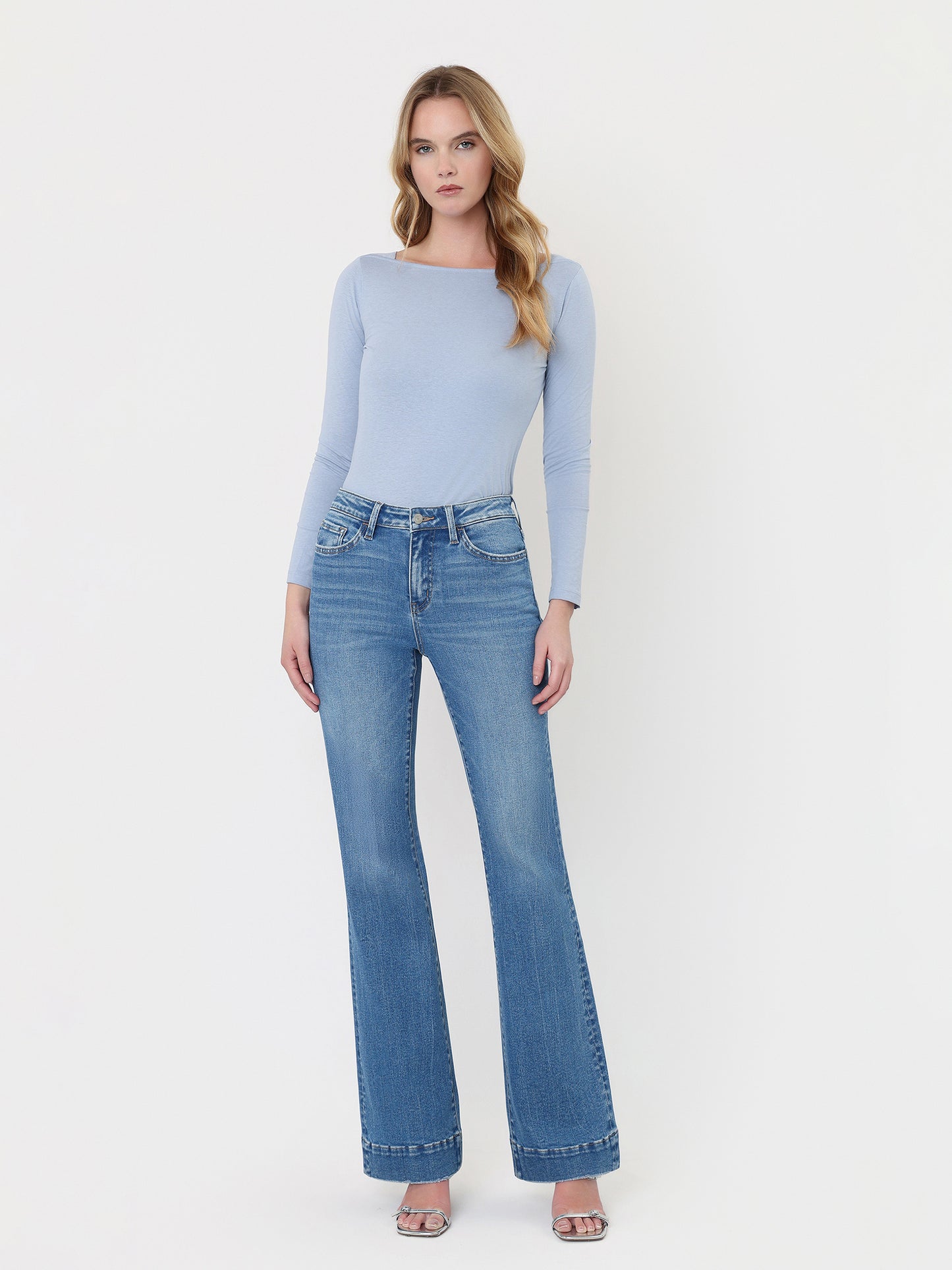 High Rise Trouser Hem Relaxed Flare Jeans