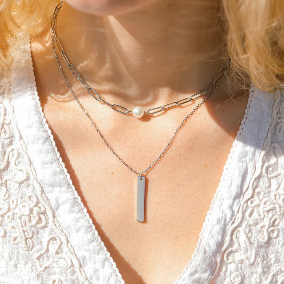 18K Gold PVD Stainless Steel Paperclip Necklace With Pearl