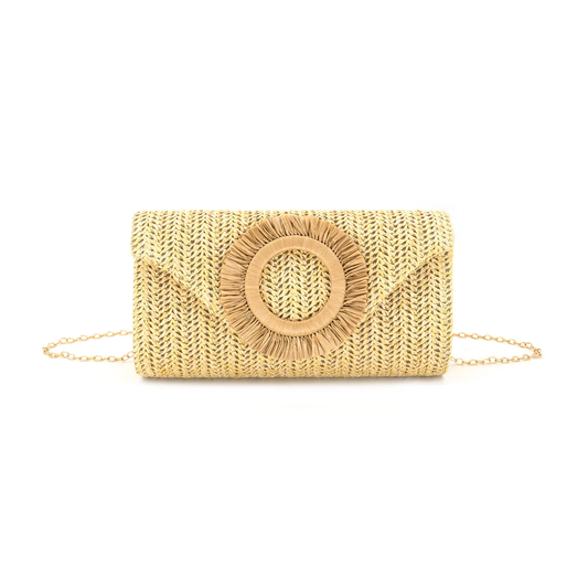 Khaki Straw Clutch Bag
