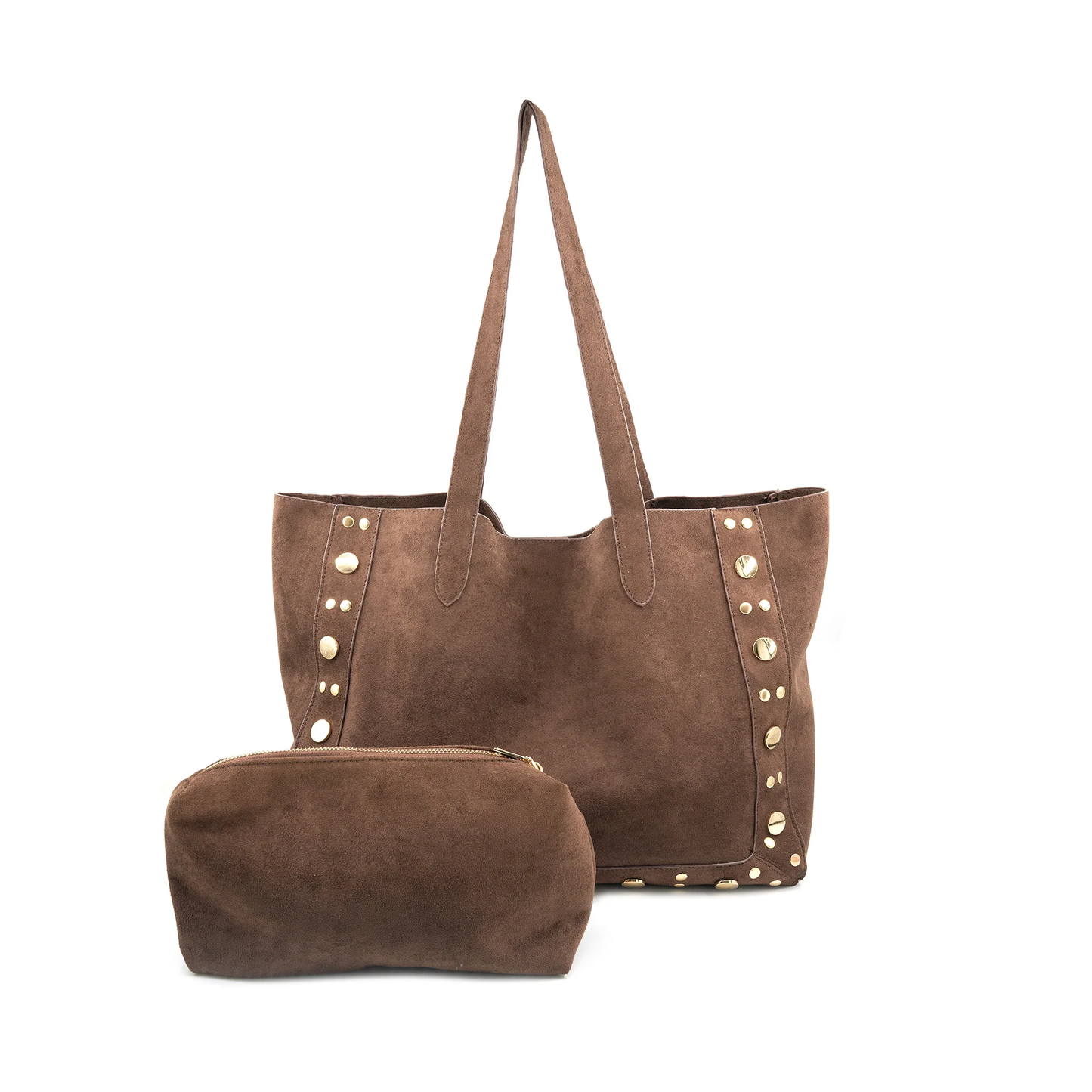 Large Suede Tote With Studs