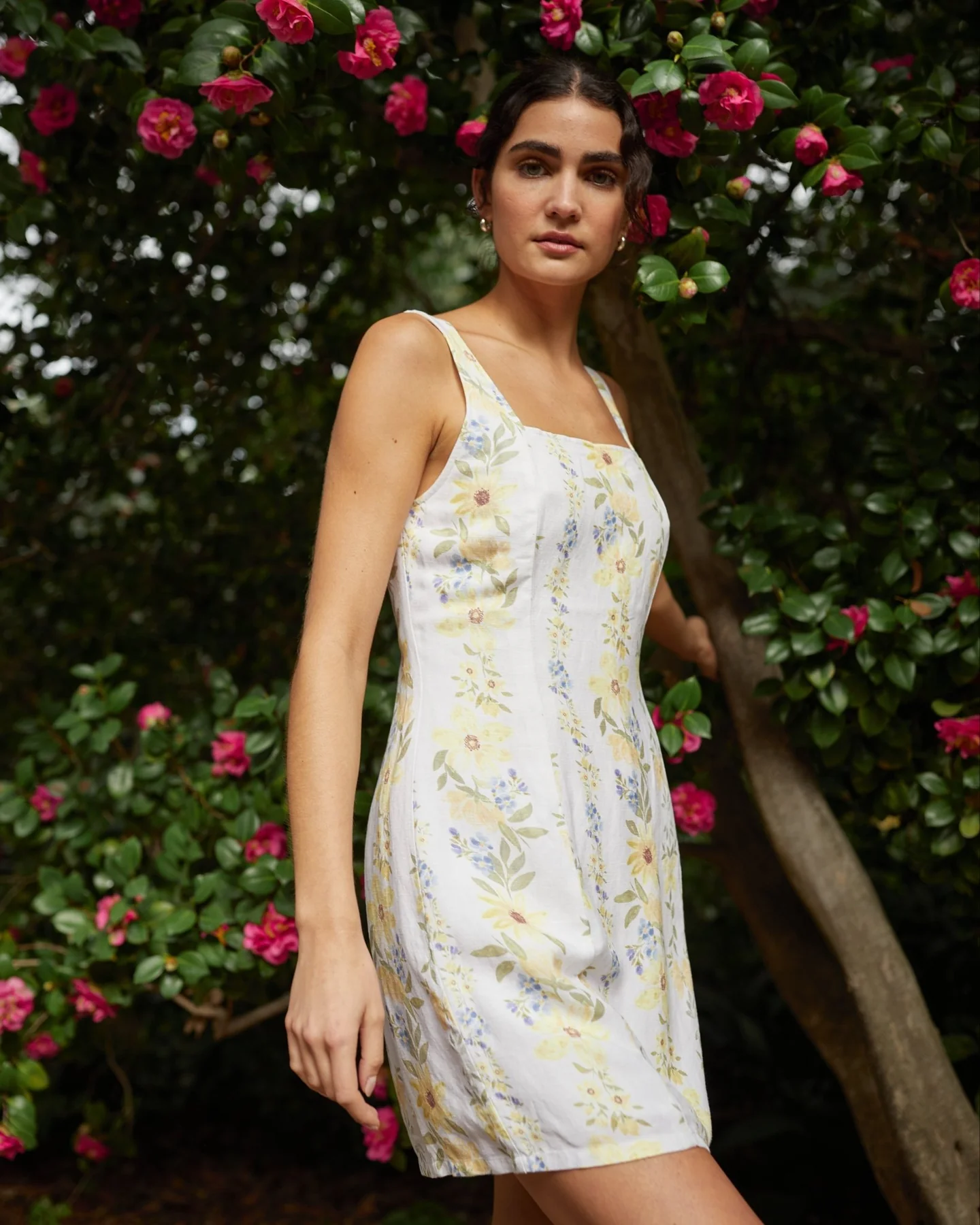 Fitted Smocked Back Mini Dress - Wildflower Stripes Print