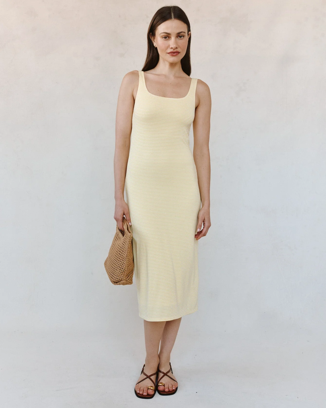 Square Neck Fitted Midi Dress