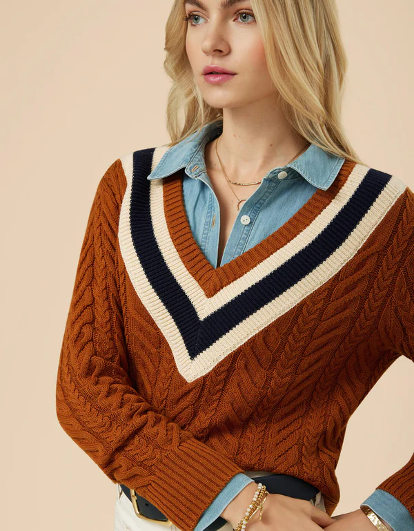 Final Sale - Lorna Varsity Sweater Nutmeg