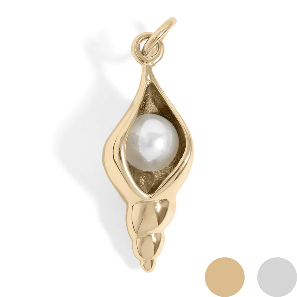 18K Gold PVD Stainless Steel Conch Shell with Pearl Charm