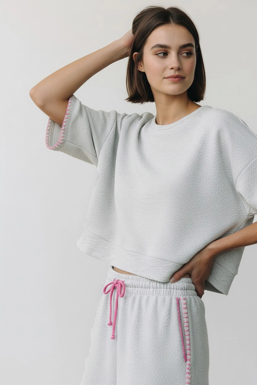 Crop Sweatshirt & Bow Tie Shorts Set