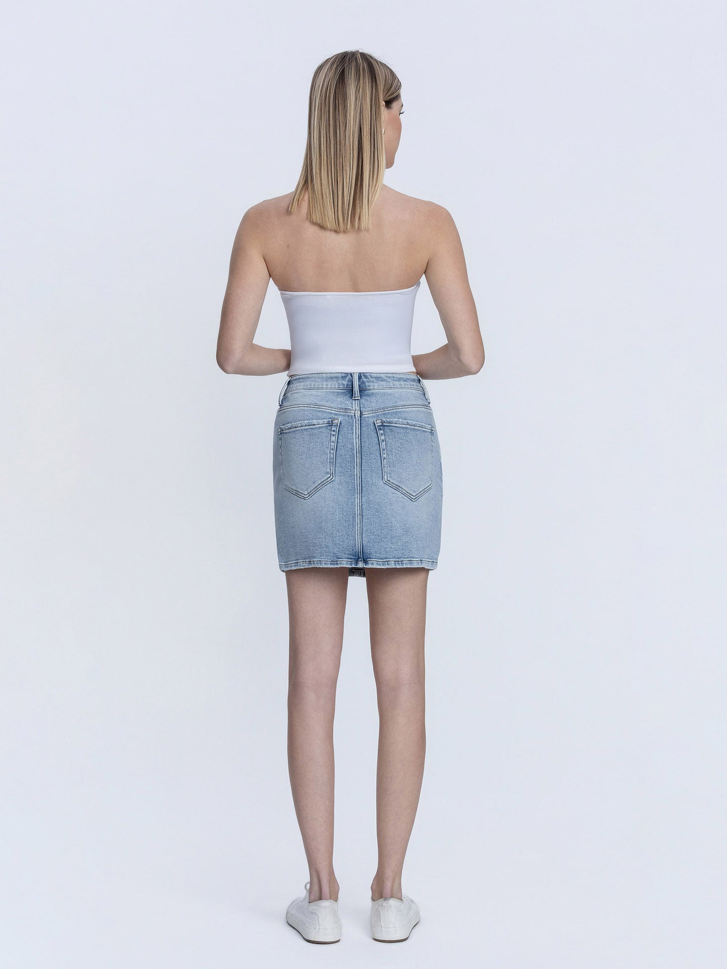High Rise Light Wash Denim Skirt