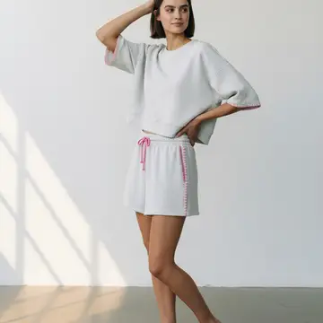 Crop Sweatshirt & Bow Tie Shorts Set