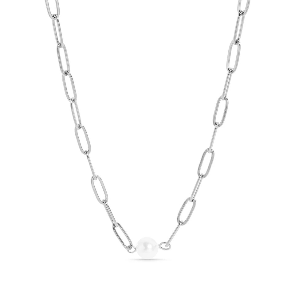 18K Gold PVD Stainless Steel Paperclip Necklace With Pearl
