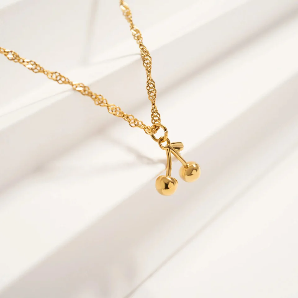 18K Gold PVD Stainless Steel Cherry Charm