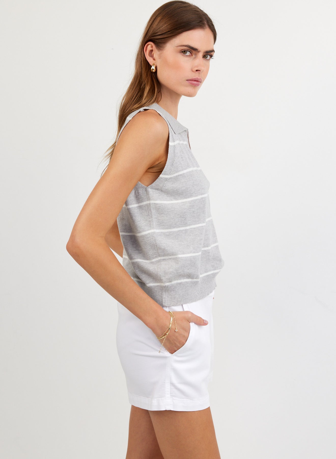 Sleeveless Placket Pullover