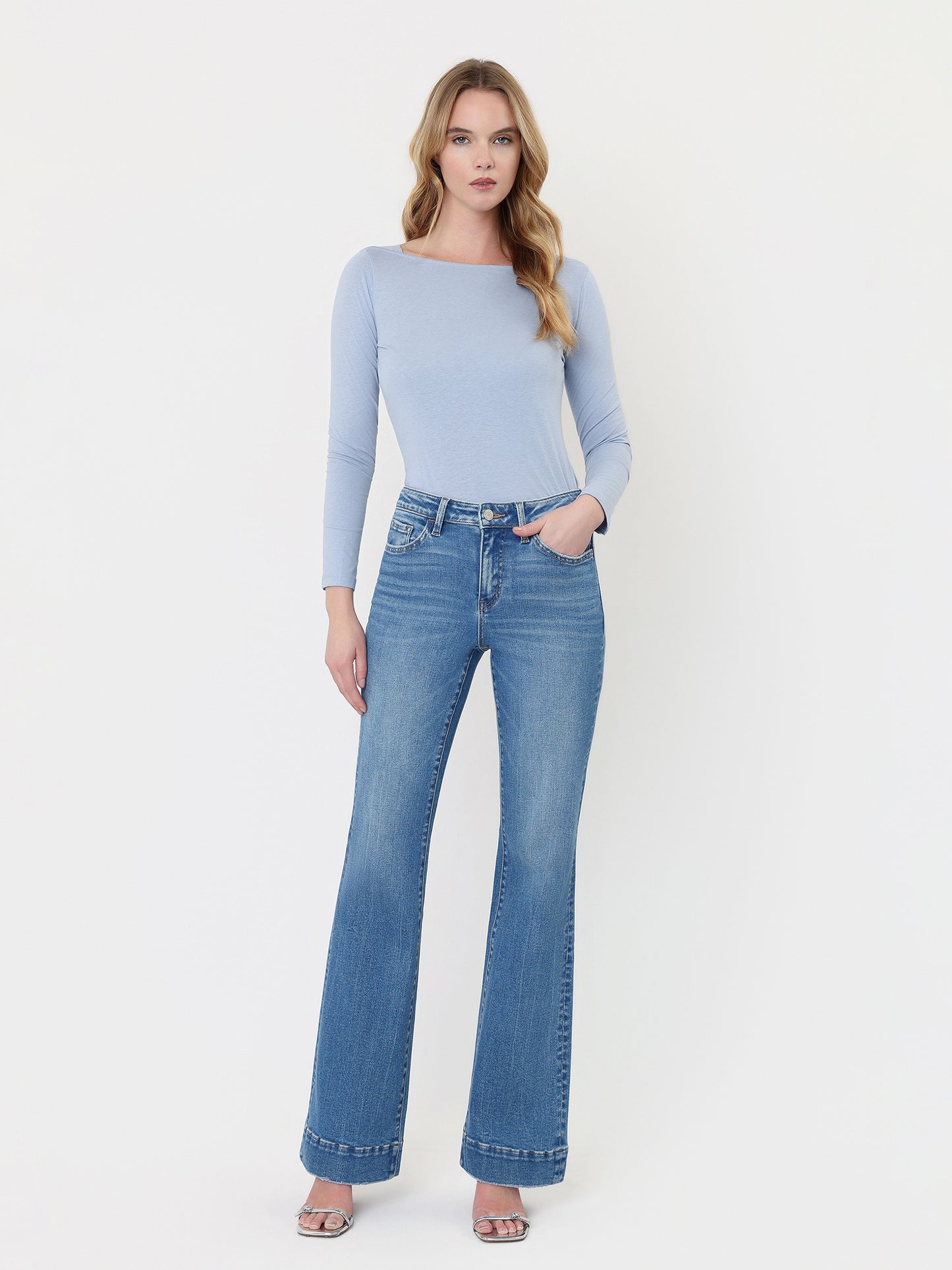 High Rise Trouser Hem Relaxed Flare Jeans