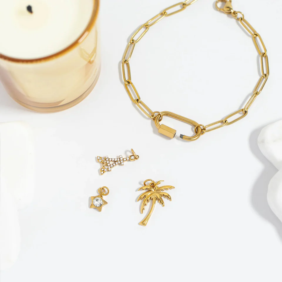 18K Gold PVD Stainless Steel Palm Tree Charm