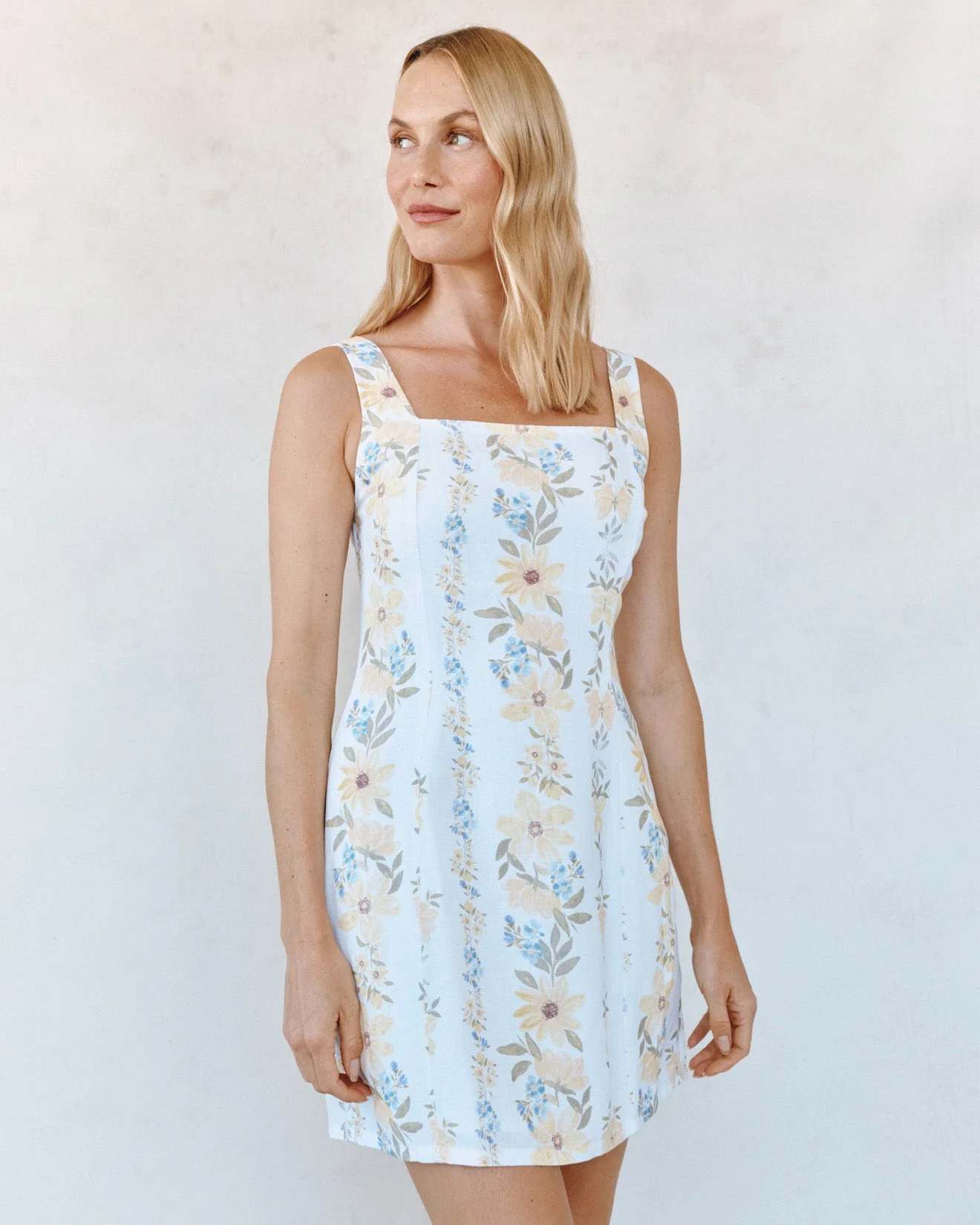 Fitted Smocked Back Mini Dress - Wildflower Stripes Print