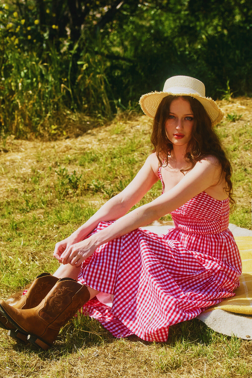 All Over Check Print Smocked Maxi Dress