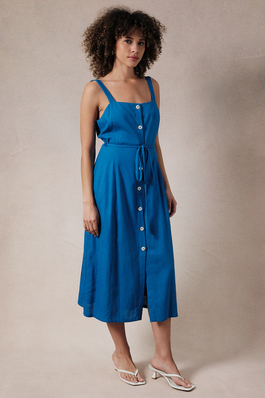 Sleeveless Button Down Slim Fit Midi Dress