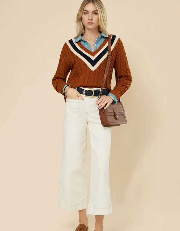 Final Sale - Lorna Varsity Sweater Nutmeg