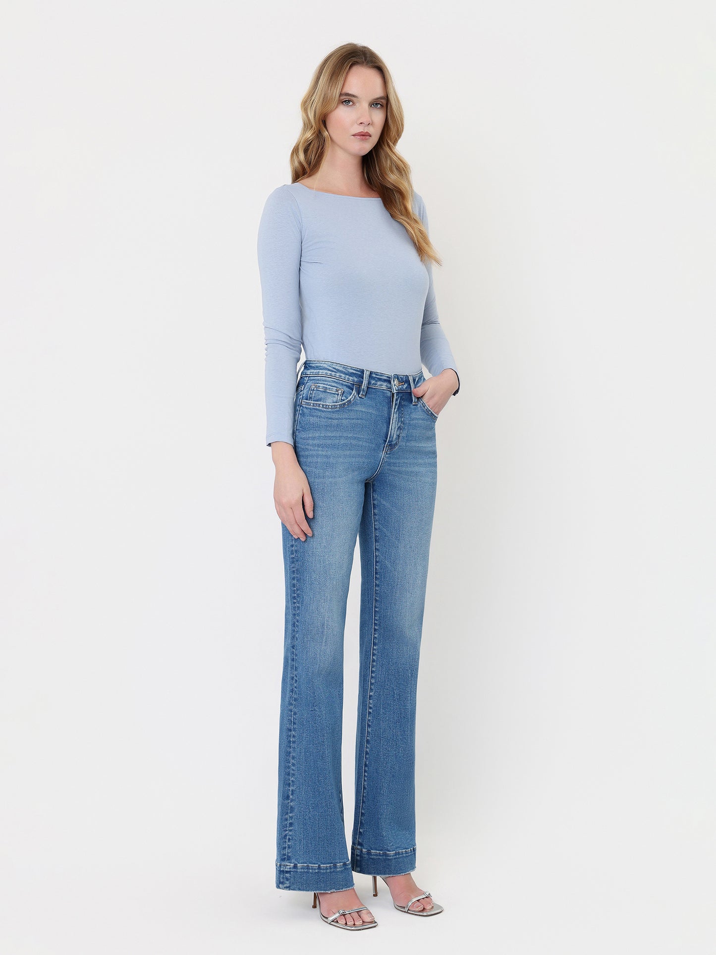 High Rise Trouser Hem Relaxed Flare Jeans