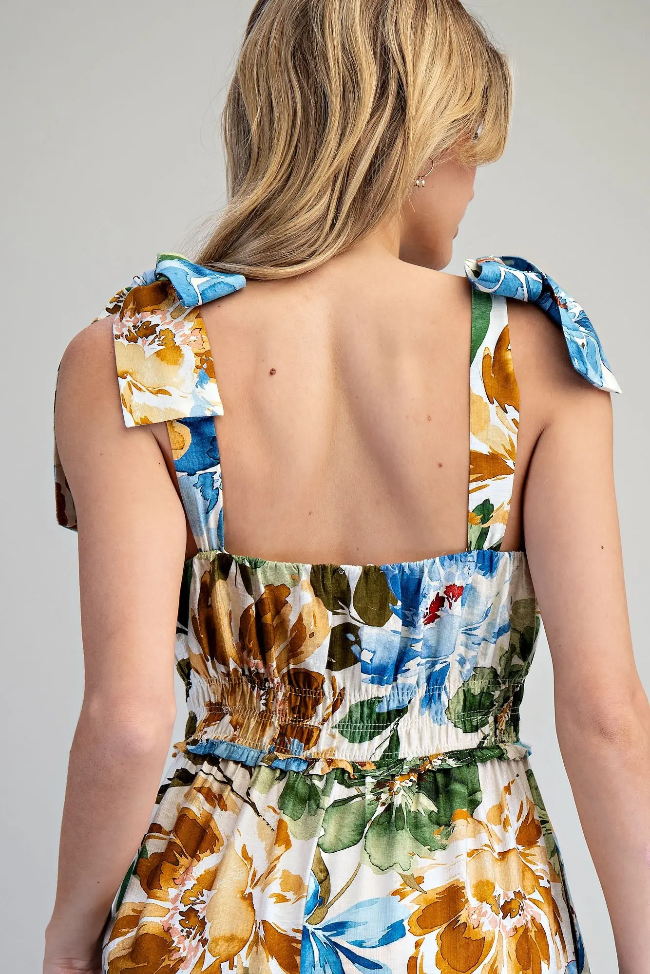 Floral Printed Tie Strap Maxi Dress