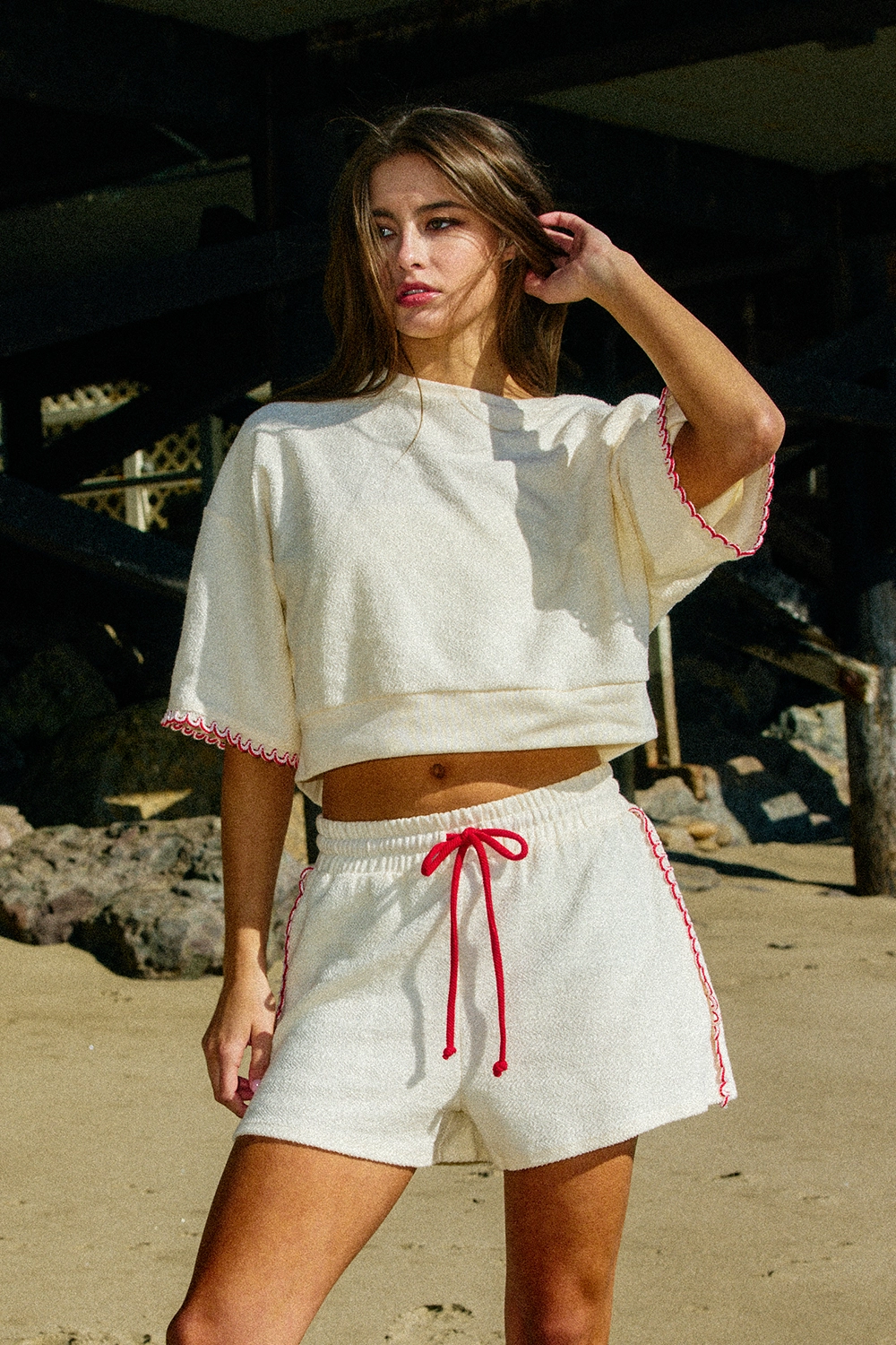 Crop Sweatshirt & Bow Tie Shorts Set