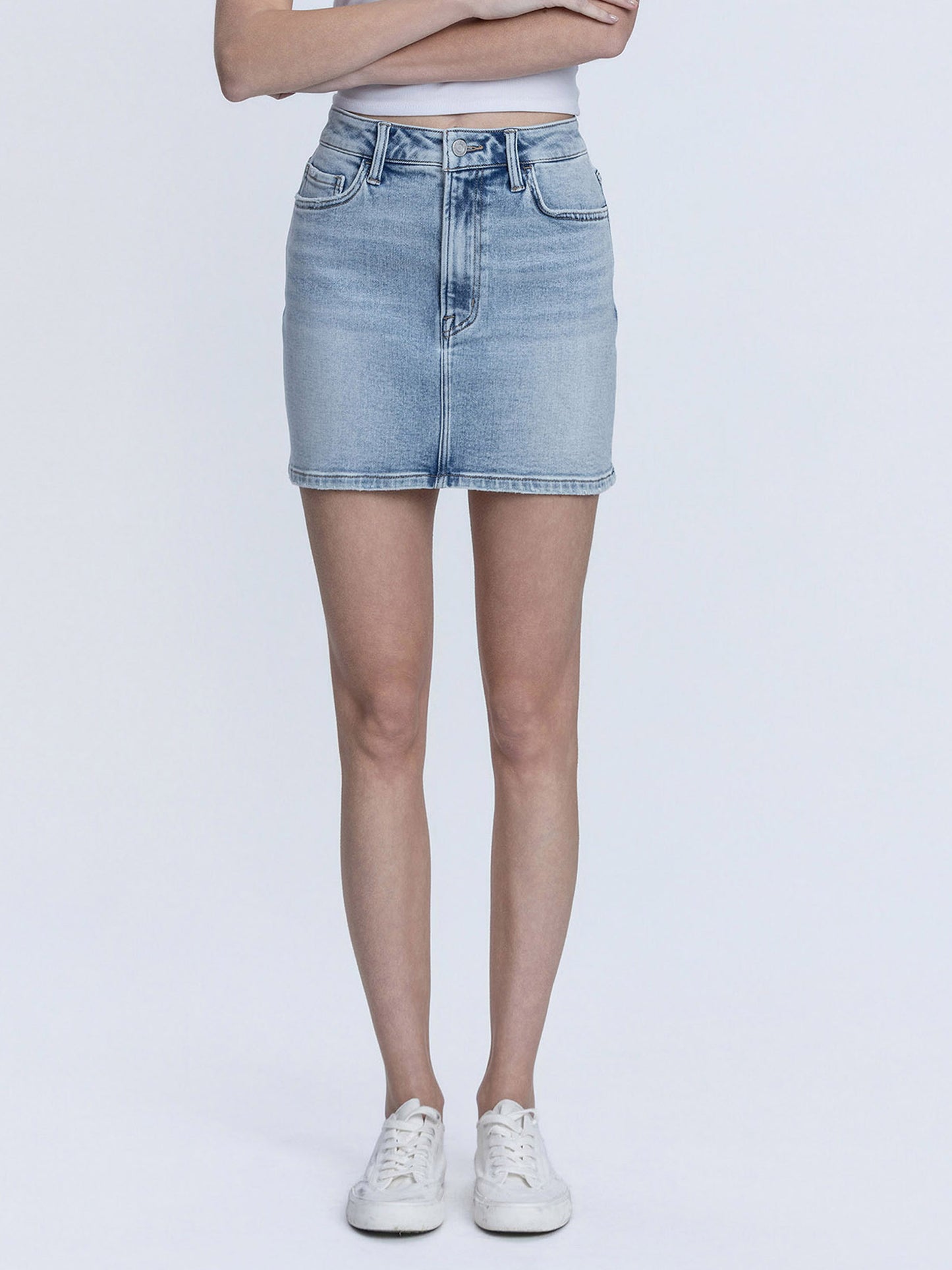 High Rise Light Wash Denim Skirt