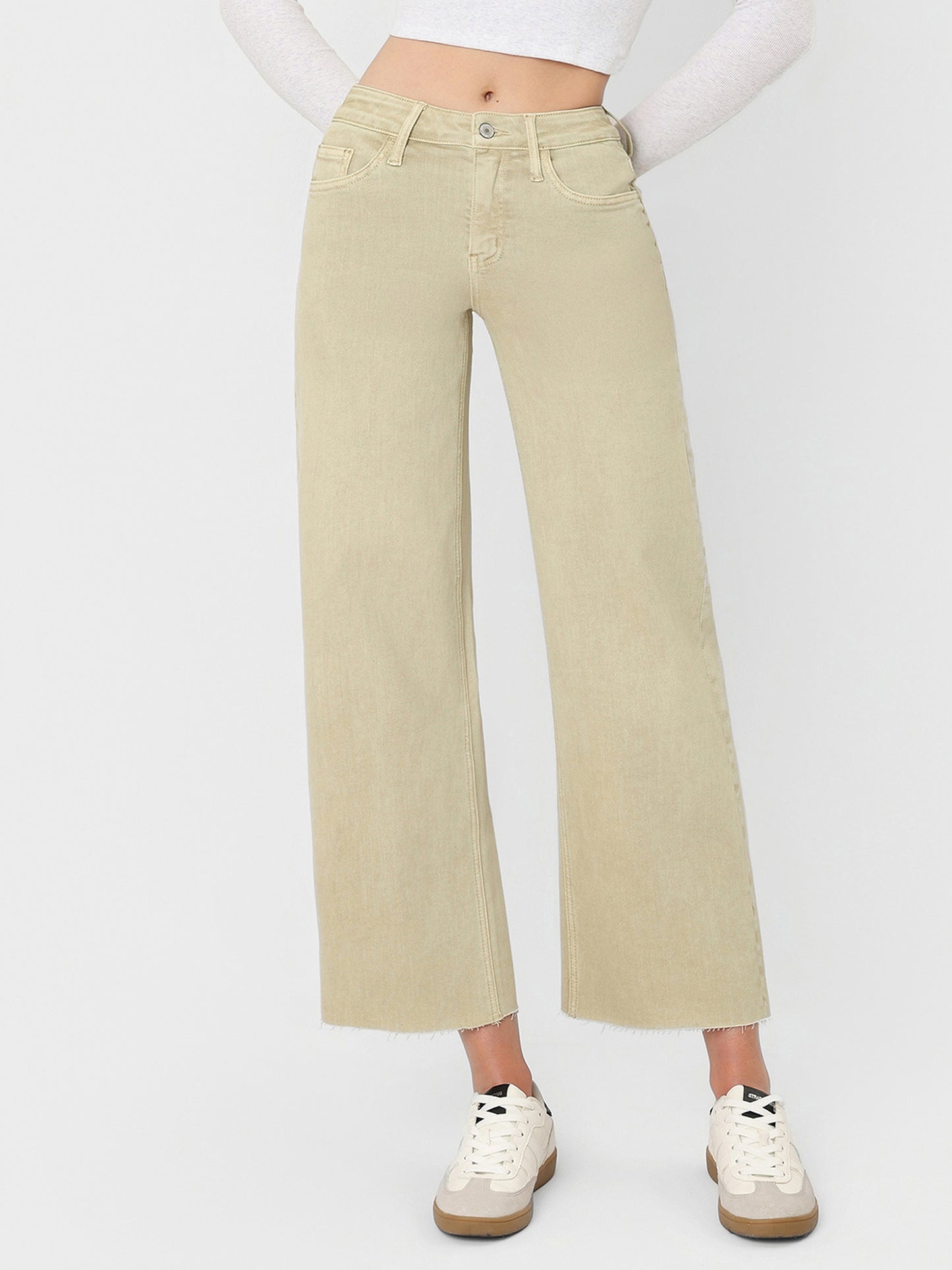 High Rise Color Crop Wide Leg Jeans