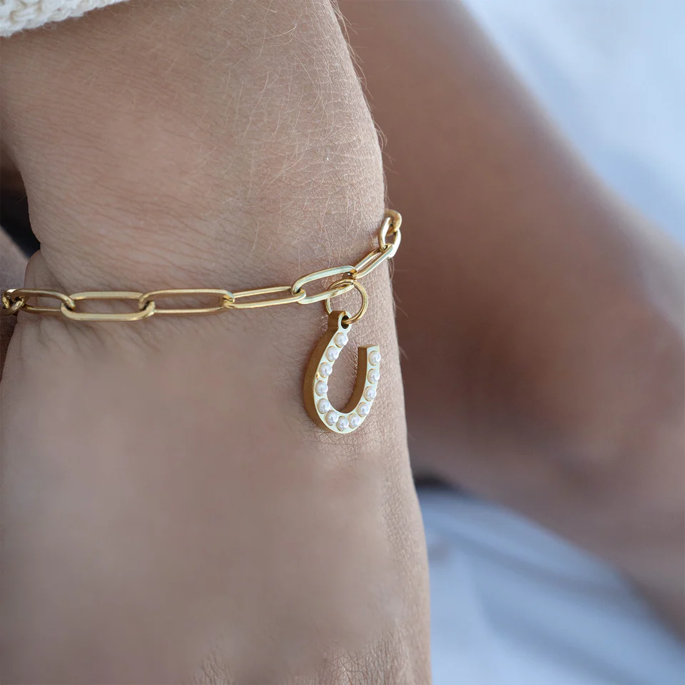 18K Gold PVD  Pearl Horseshoe Charm 15mm