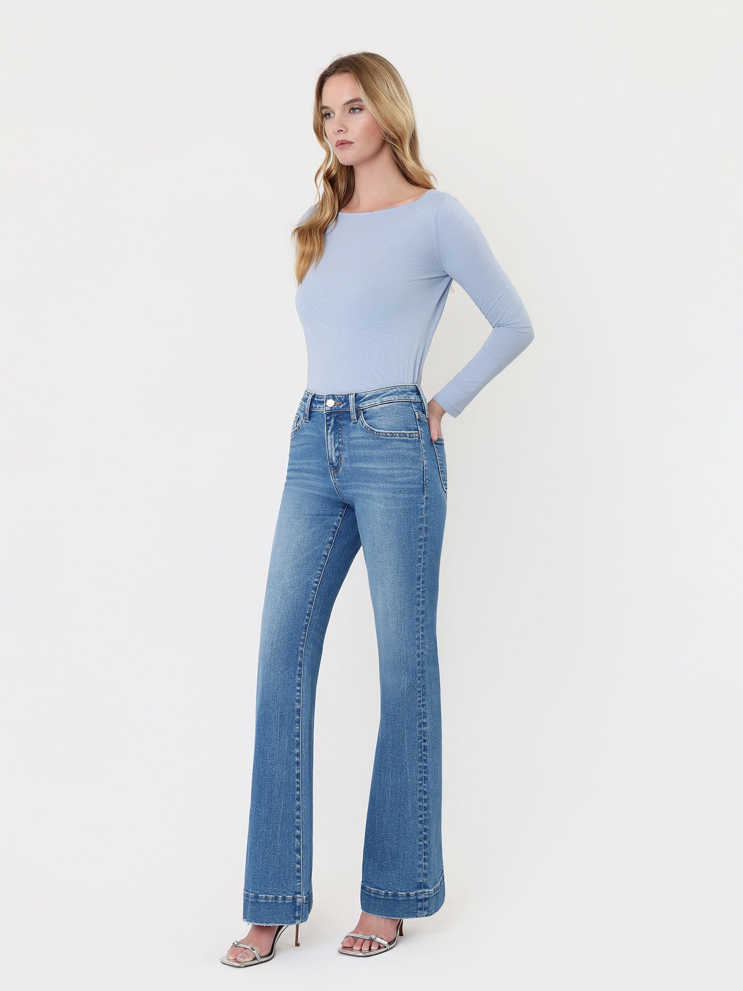 High Rise Trouser Hem Relaxed Flare Jeans