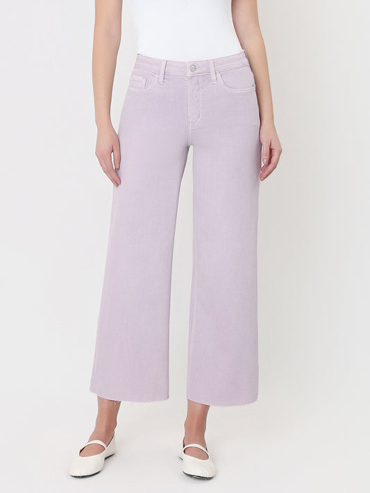 High Rise Color Crop Wide Leg Jeans
