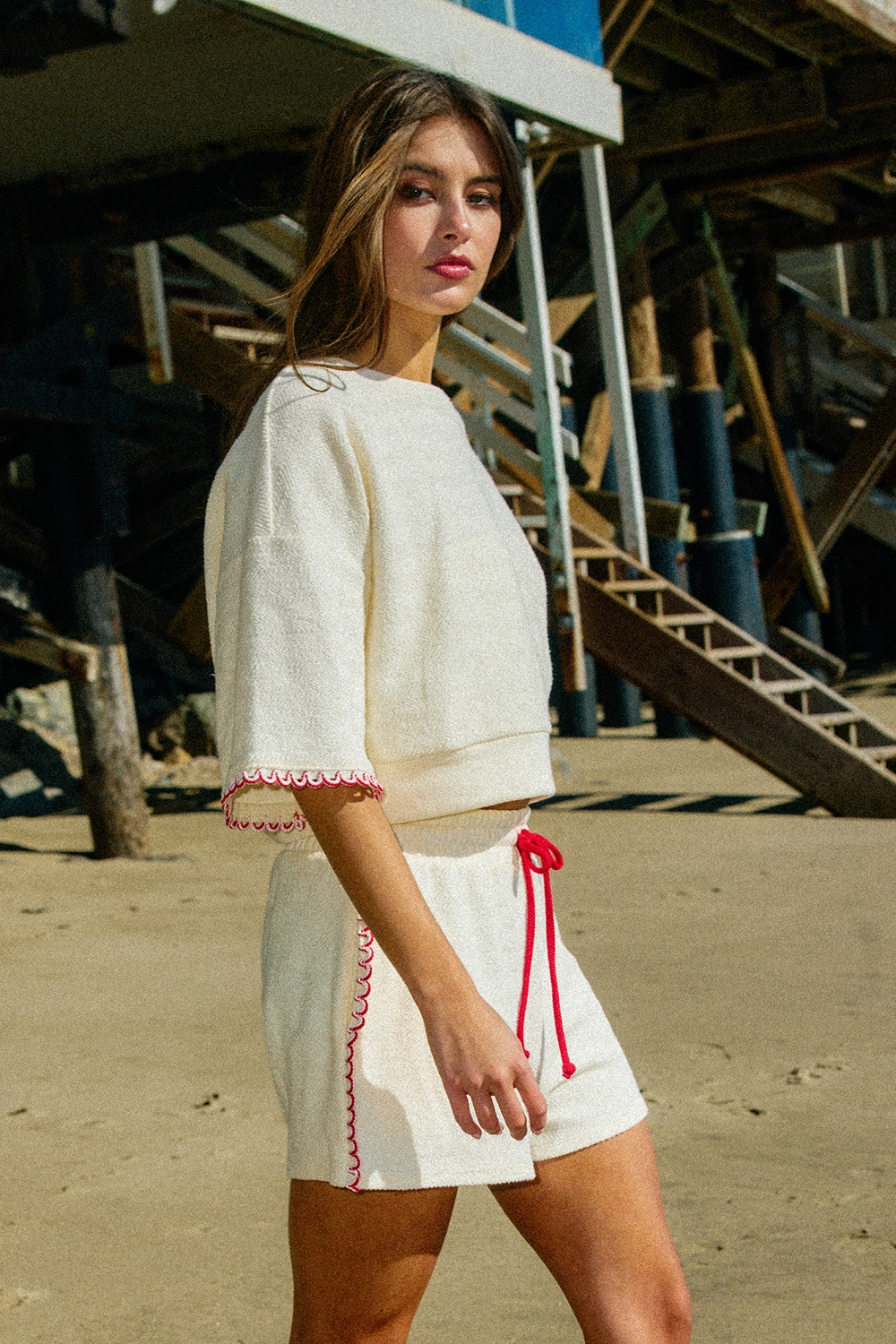 Crop Sweatshirt & Bow Tie Shorts Set