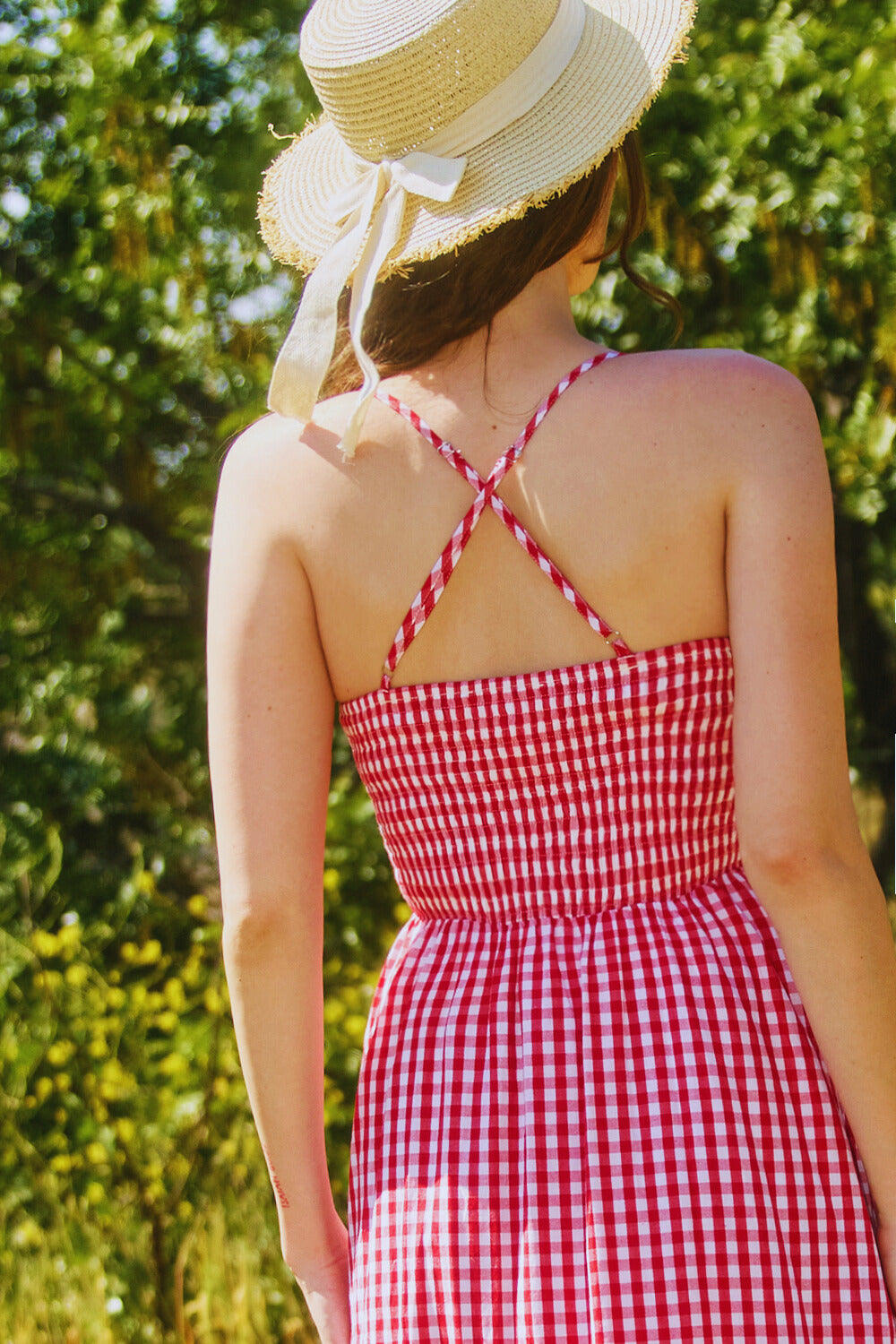 All Over Check Print Smocked Maxi Dress