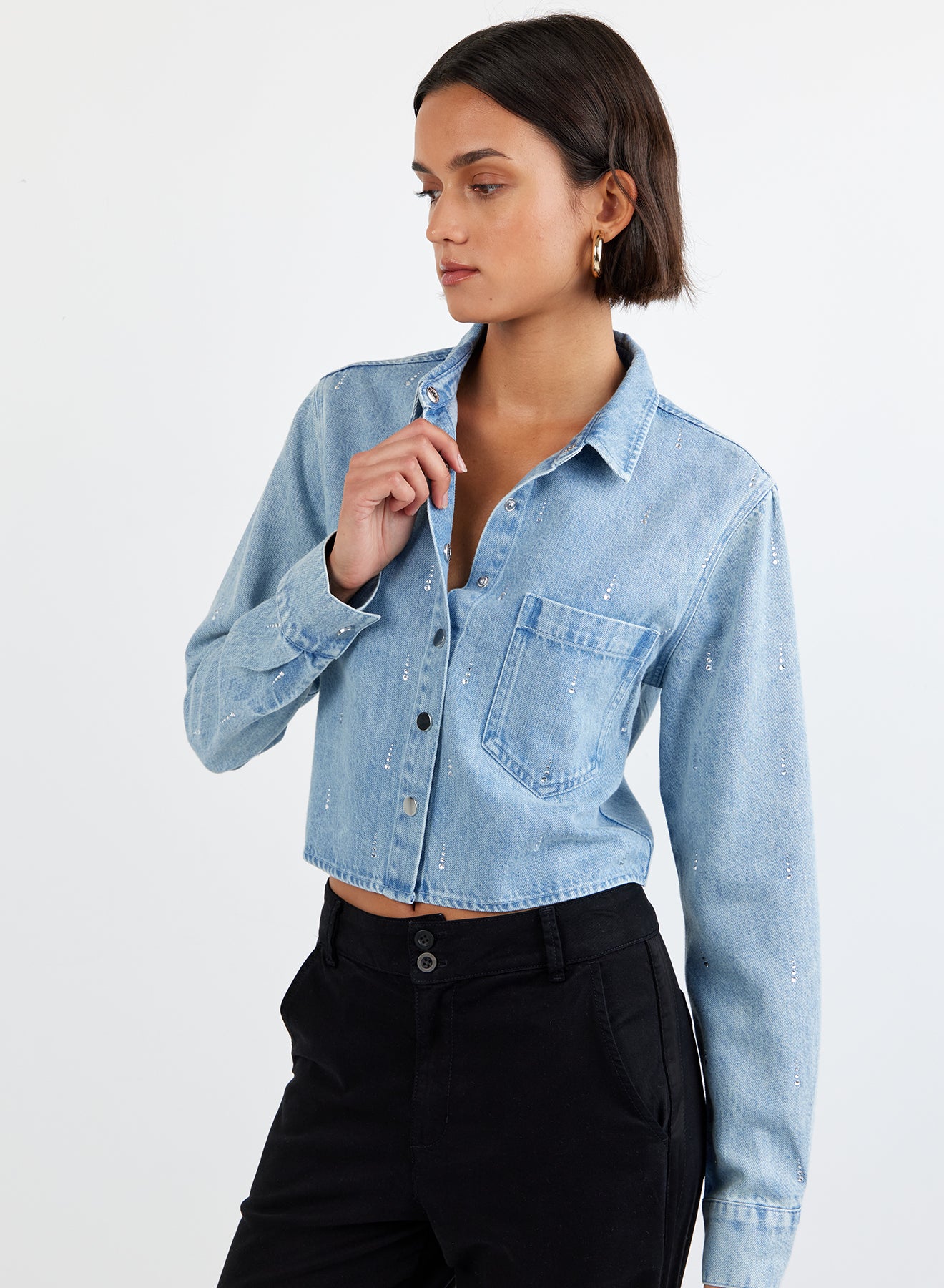 Crop Button Down With Pocket
