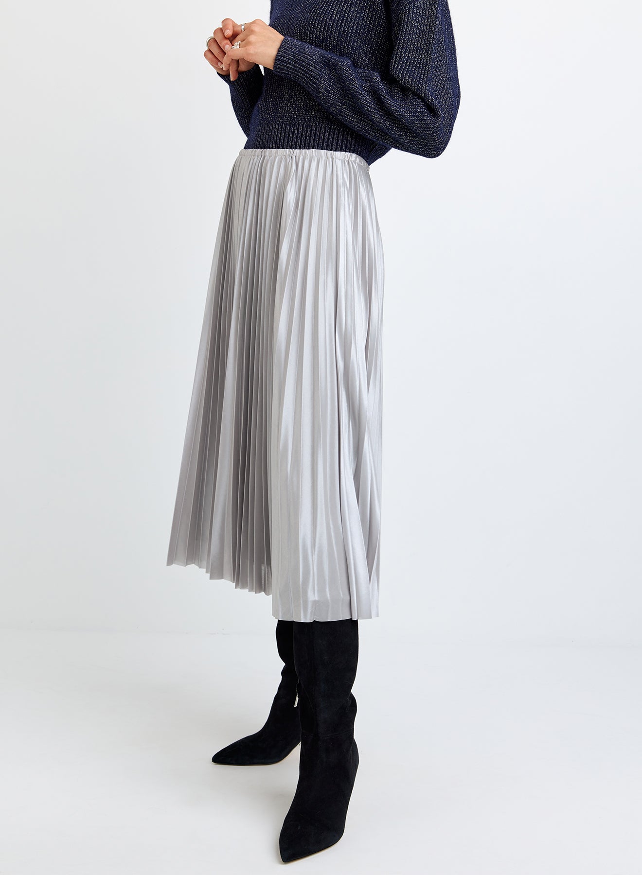 Bella Dahl Pleated Skirt Silver Shimmer