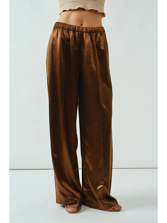 Textured Heavy Weight Satin Comfy Straight Pants