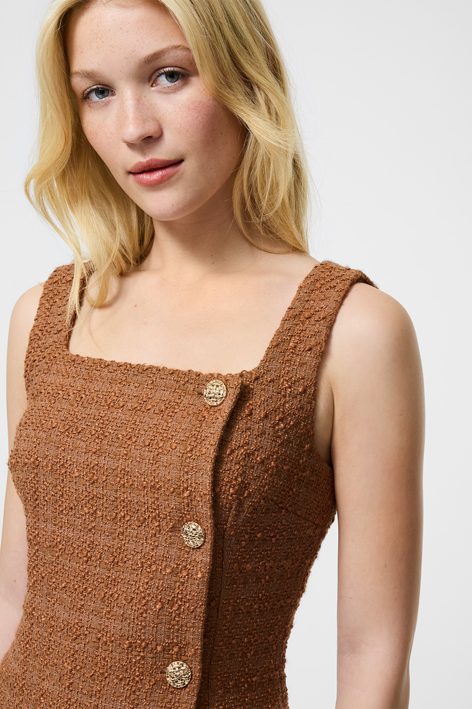 Structured Tweed Square Neck Mini
