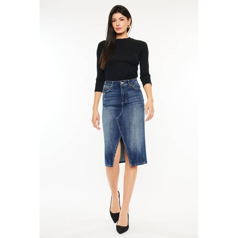 Final Sale - Denim MIDI Skirt High Rise